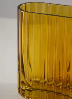 Amber Pleated Glass Cylinder and Oval Vase