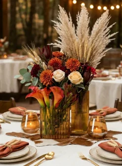 Amber Pleated Glass Cylinder and Oval Vase