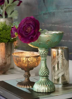 Antique Gold & Silver Glass Pedestal Flower Compote