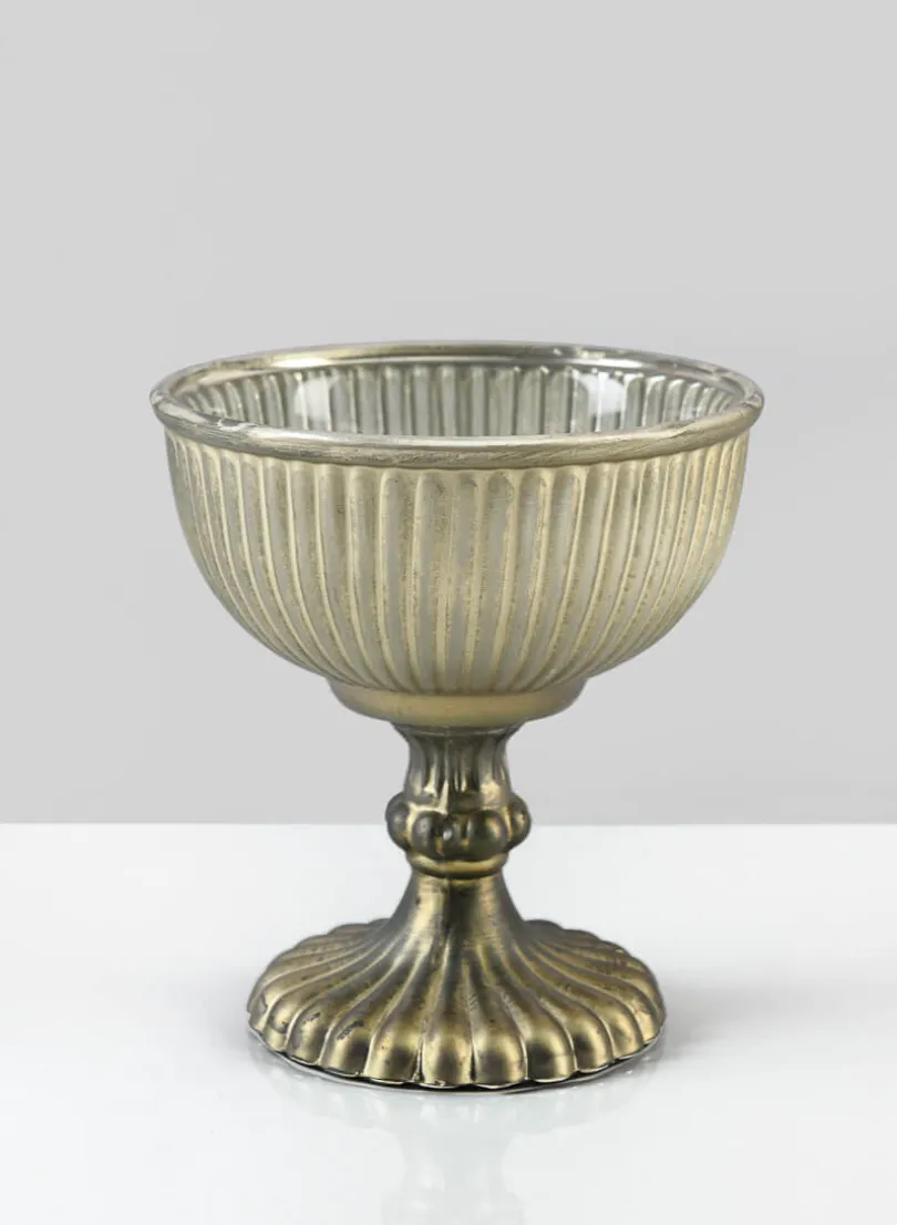 Antique Gold & Silver Glass Pedestal Flower Compote