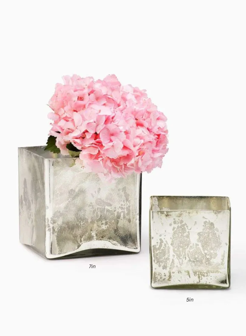 Antique Silver Glass Square Vases