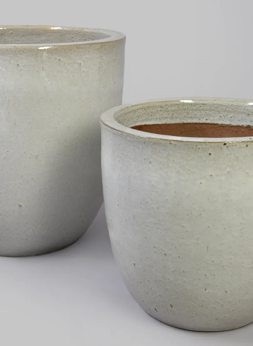Belize Egg Clay & Ceramic Planter, Cloud White