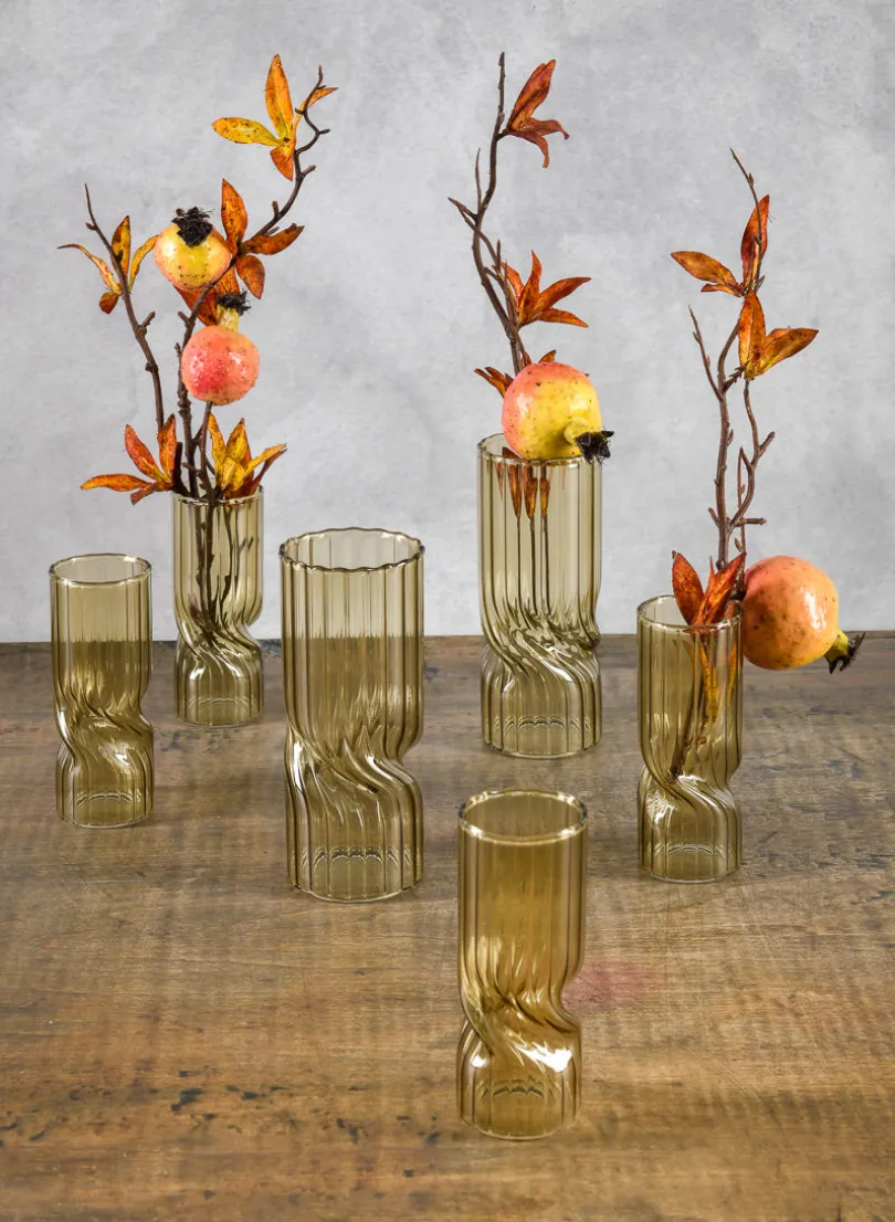 Cuddle Olive Glass Vase, Set of 4
