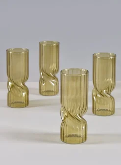 Cuddle Olive Glass Vase, Set of 4