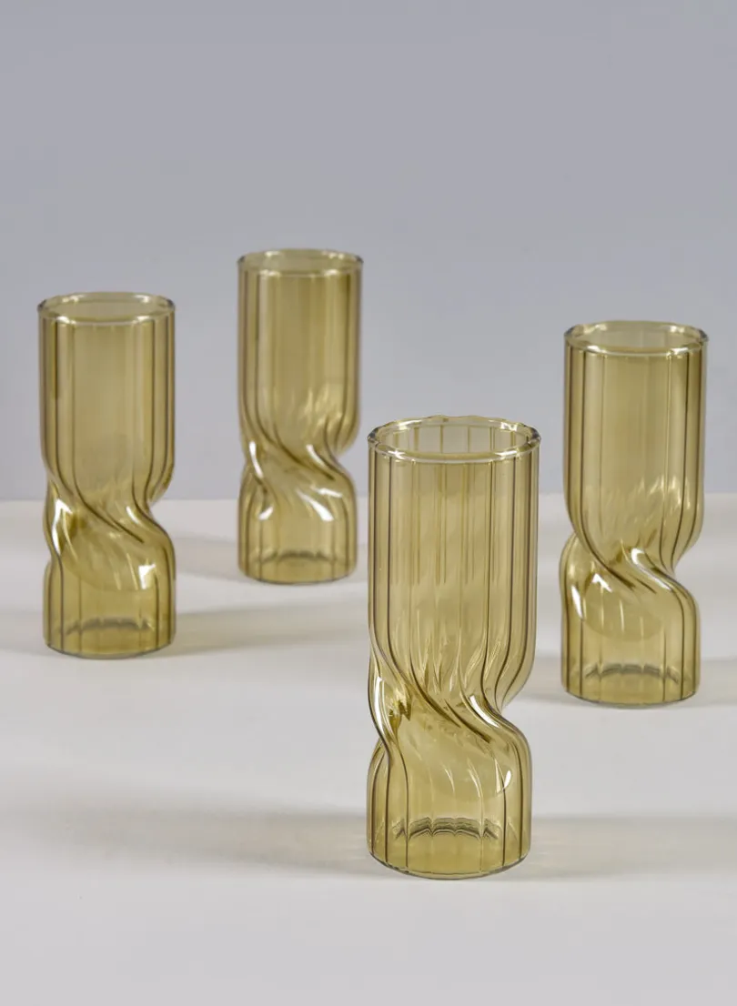 Cuddle Olive Glass Vase, Set of 4