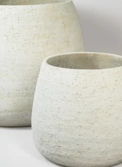 Essaouira Fiber Cement Bell Pot, Rustic White