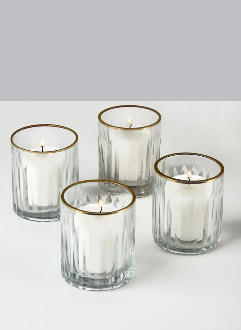 Etched Glass Votive Holders With Gold Rims