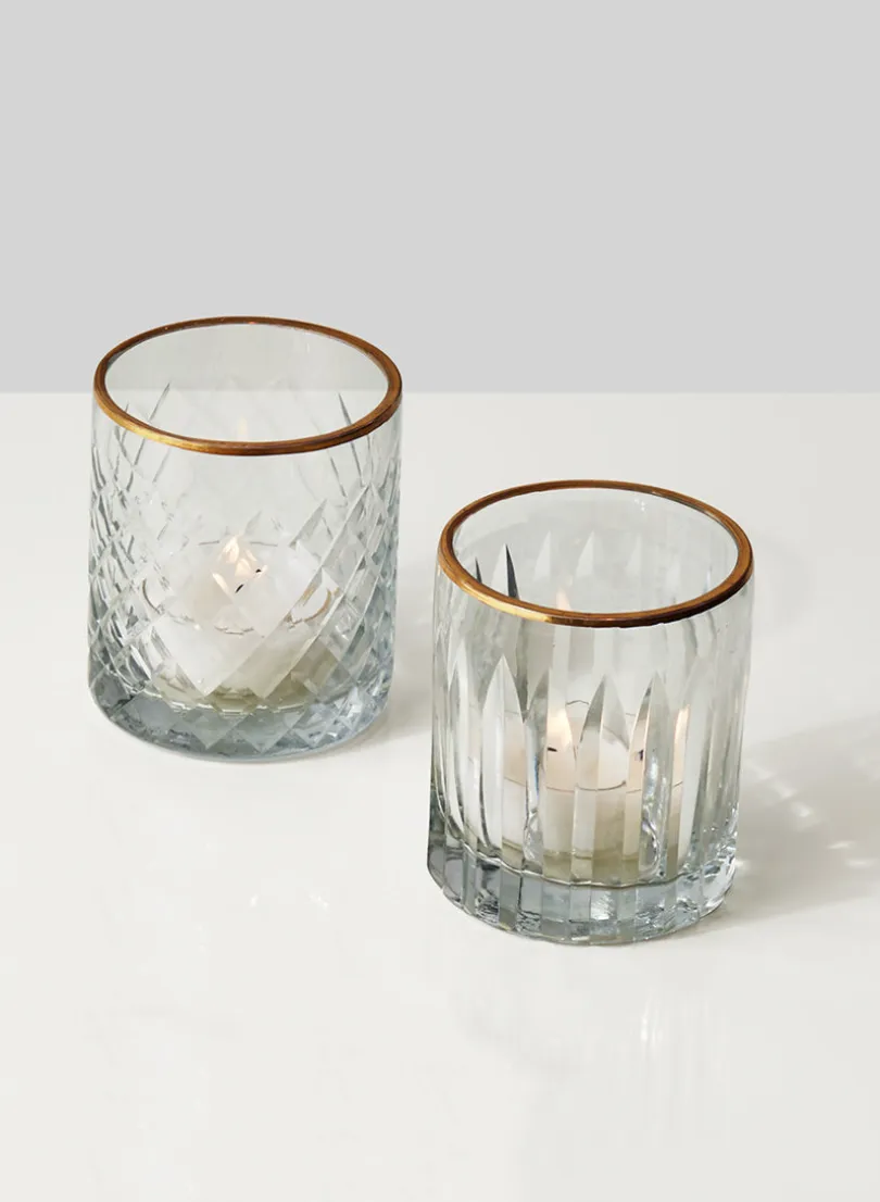 Etched Glass Votive Holders With Gold Rims