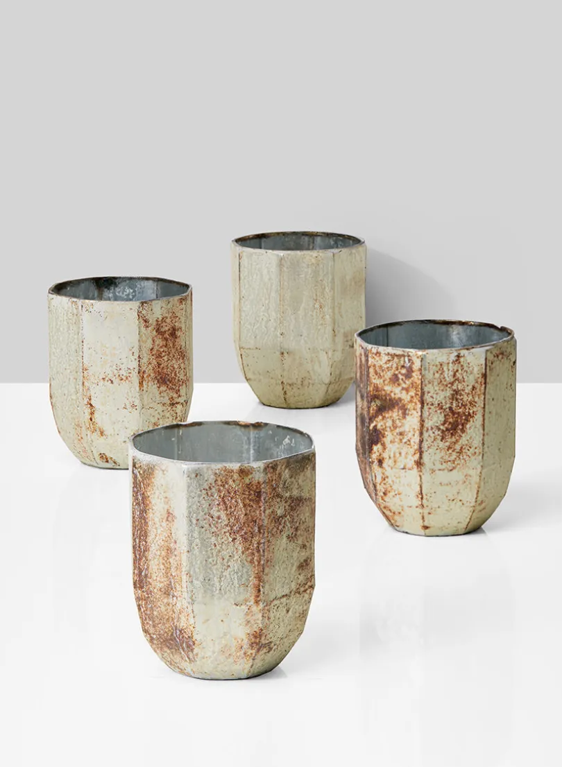 Faceted Pearl & Rust Glass Vase
