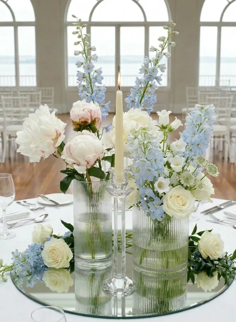 Faceted Stem Crystal Glass Candlesticks
