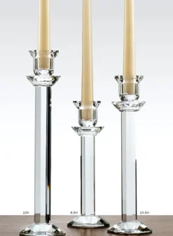 Faceted Stem Crystal Glass Candlesticks
