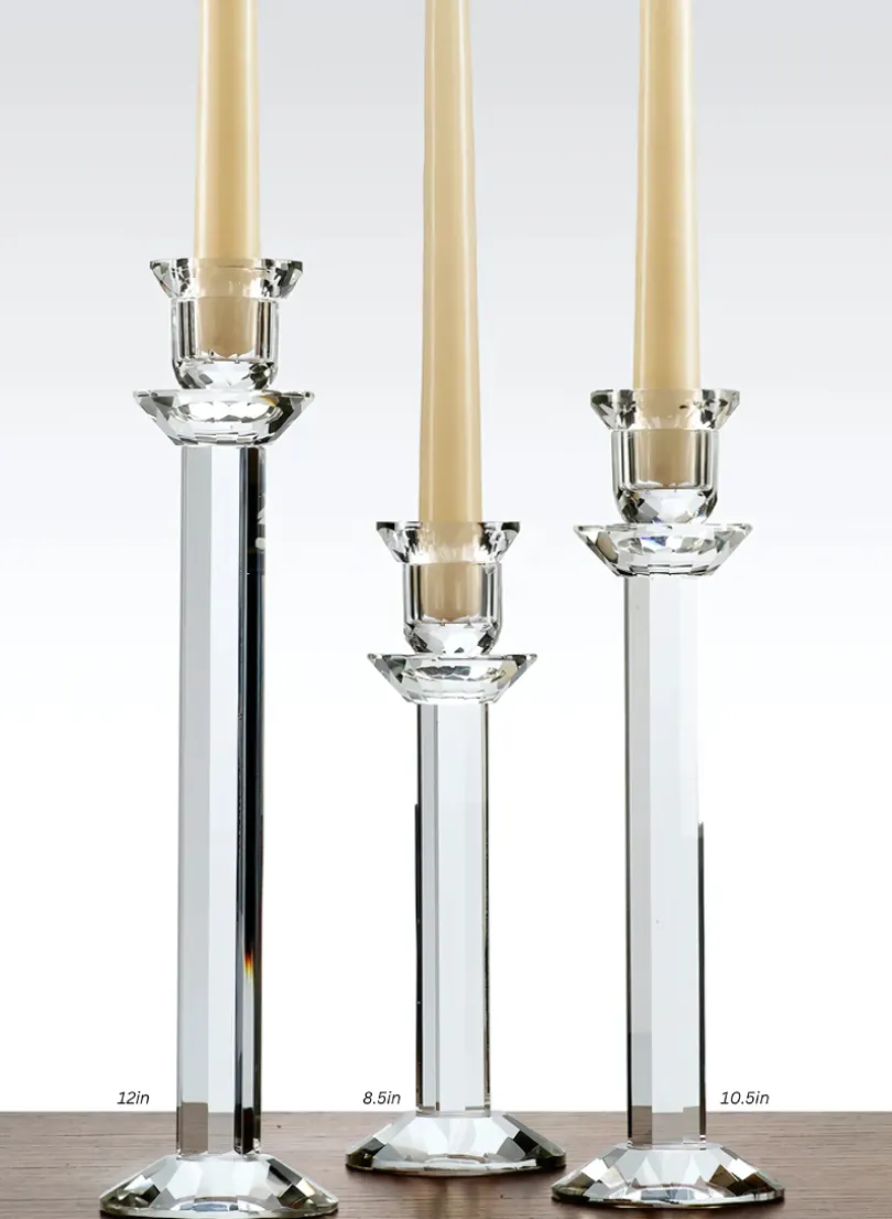 Faceted Stem Crystal Glass Candlesticks