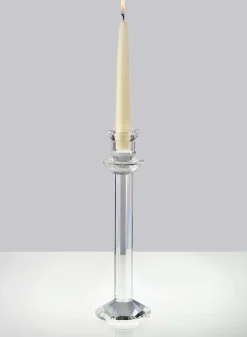 Faceted Stem Crystal Glass Candlesticks