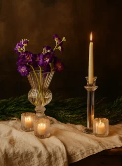 Faceted Stem Crystal Glass Candlesticks