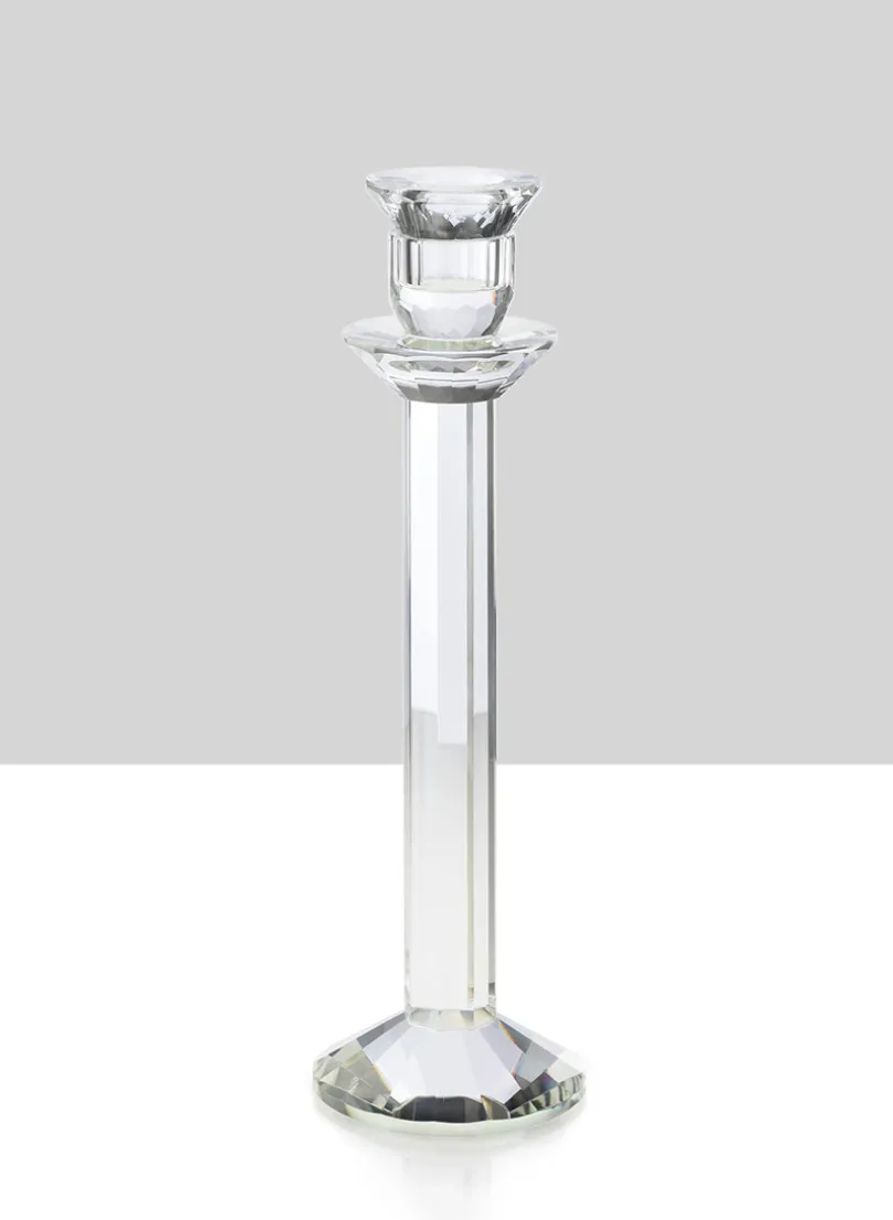 Faceted Stem Crystal Glass Candlesticks