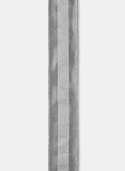 15ft Glitter Stripe Silver Dupioni Ribbon