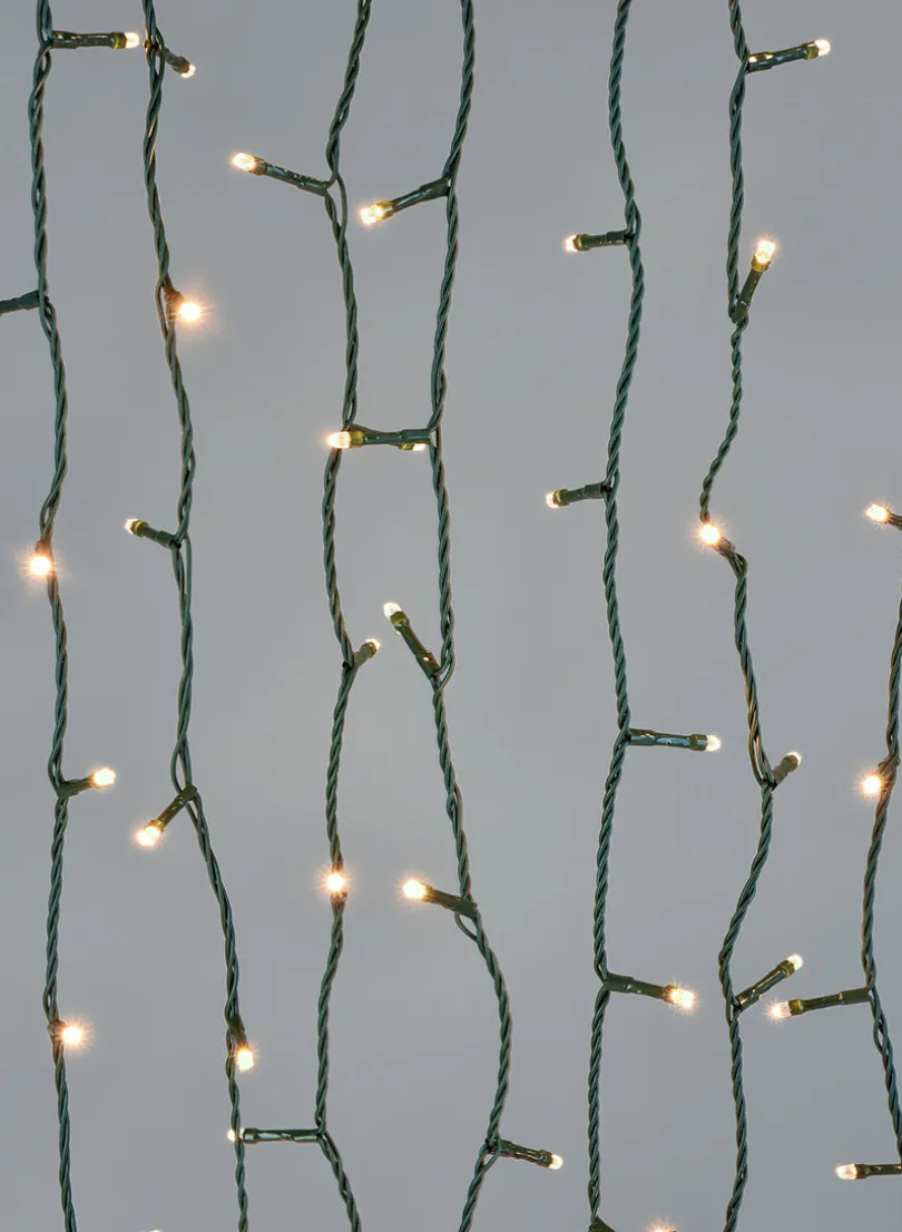 49ft Long Cord 200 Warm White LED Lights Set, Green Cord