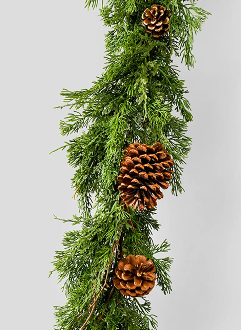 5ft Long Cypress Garland with Pine Cones