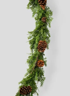 5ft Long Cypress Garland with Pine Cones