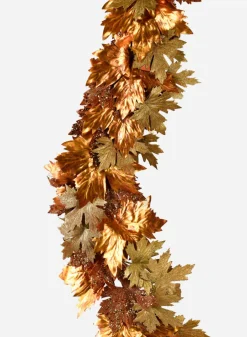 6ft Long Glittered Copper & Gold Maple Leaf Garland, Case of 4