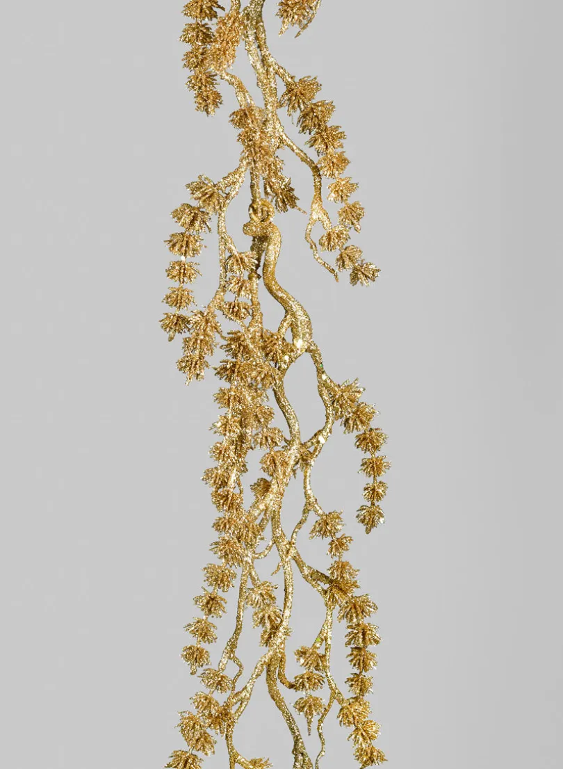 6ft Long Gold Glittered Mini Pine Garland