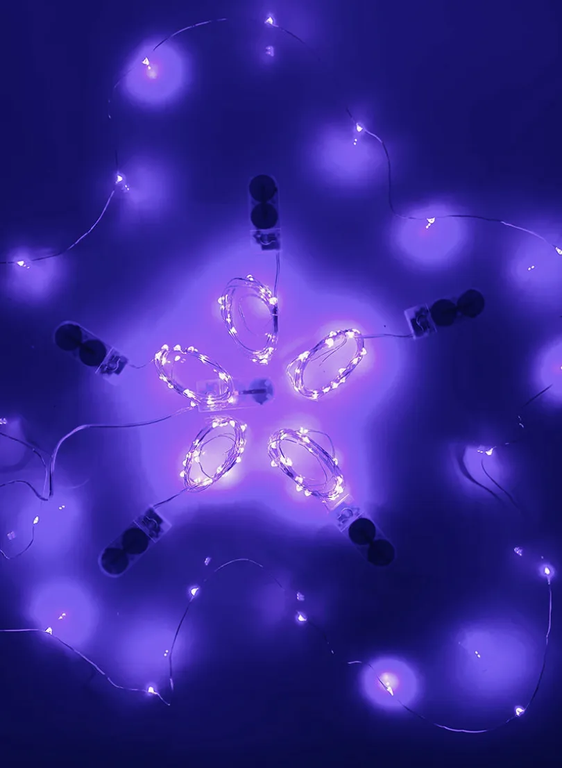 7ft Long 20 Light Purple Mini Lights String 3 Modes, Set of 6