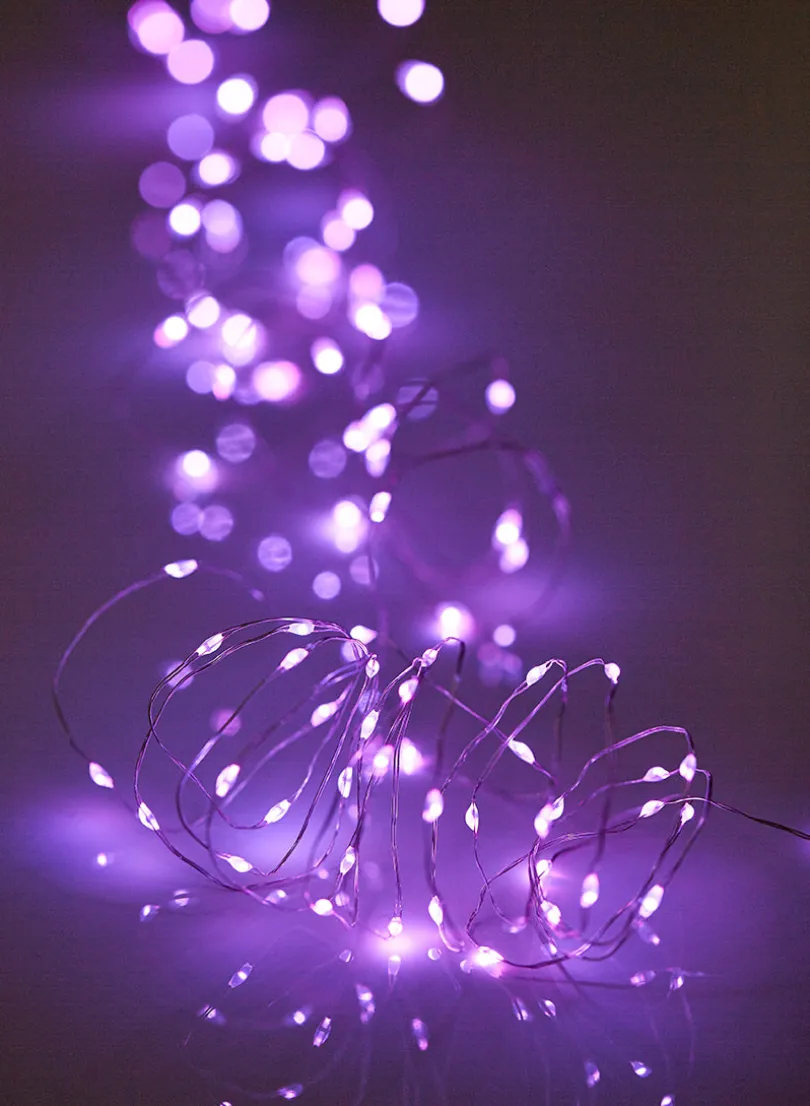 13ft Long 80-Light Purple Naked Wire L.E.D. Light String, Battery Operated
