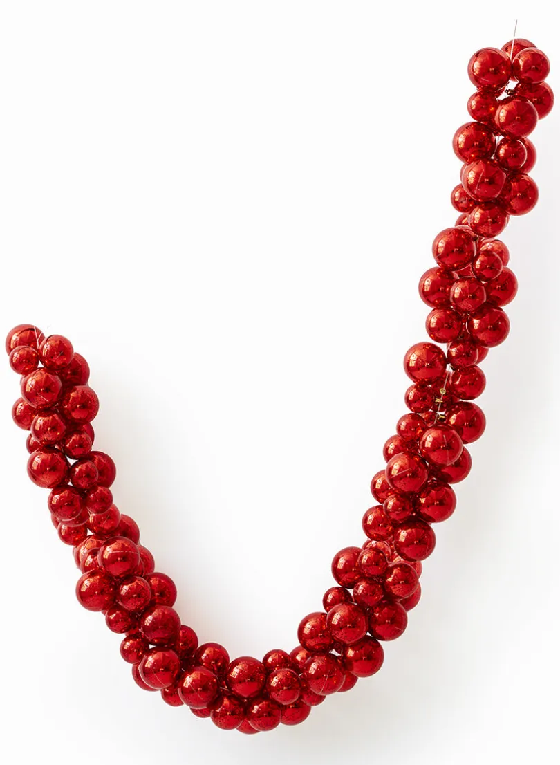 6ft Long Red Mercury Glass Plastic Ball Garland