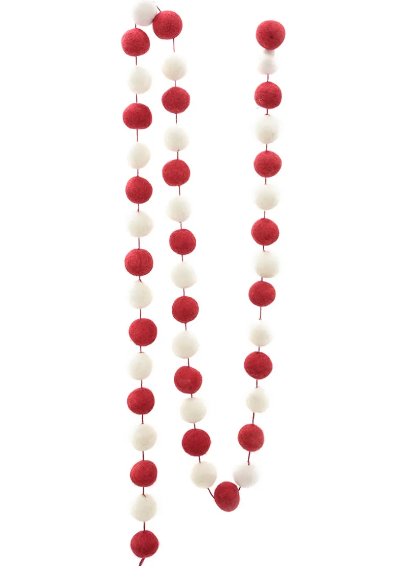 5ft Long Red & White Felt Ball Garland
