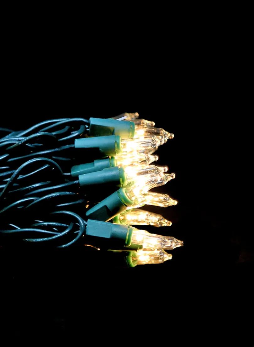 27ft Long 100 Super Bright Clear Light Set on Green Wire