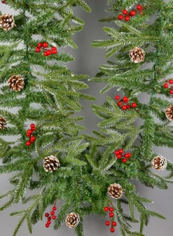 9ft Long Thick Flocked Pine Garland With Pinecones