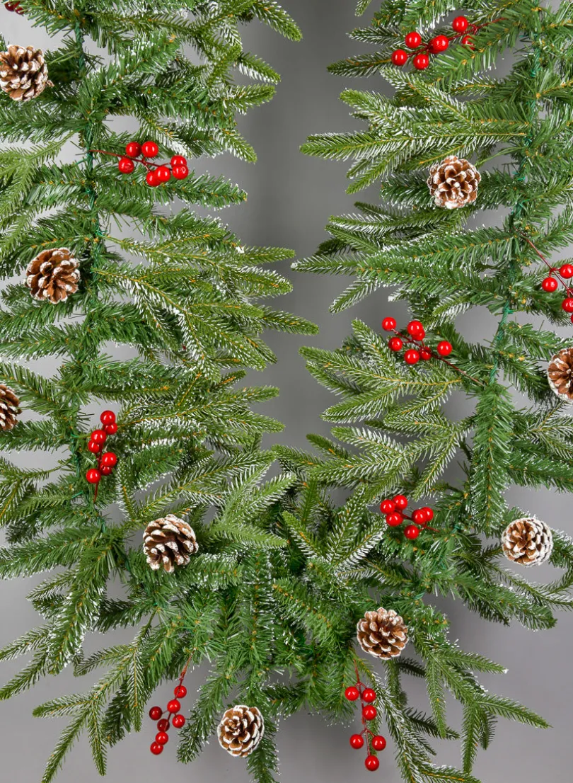 9ft Long Thick Flocked Pine Garland With Pinecones