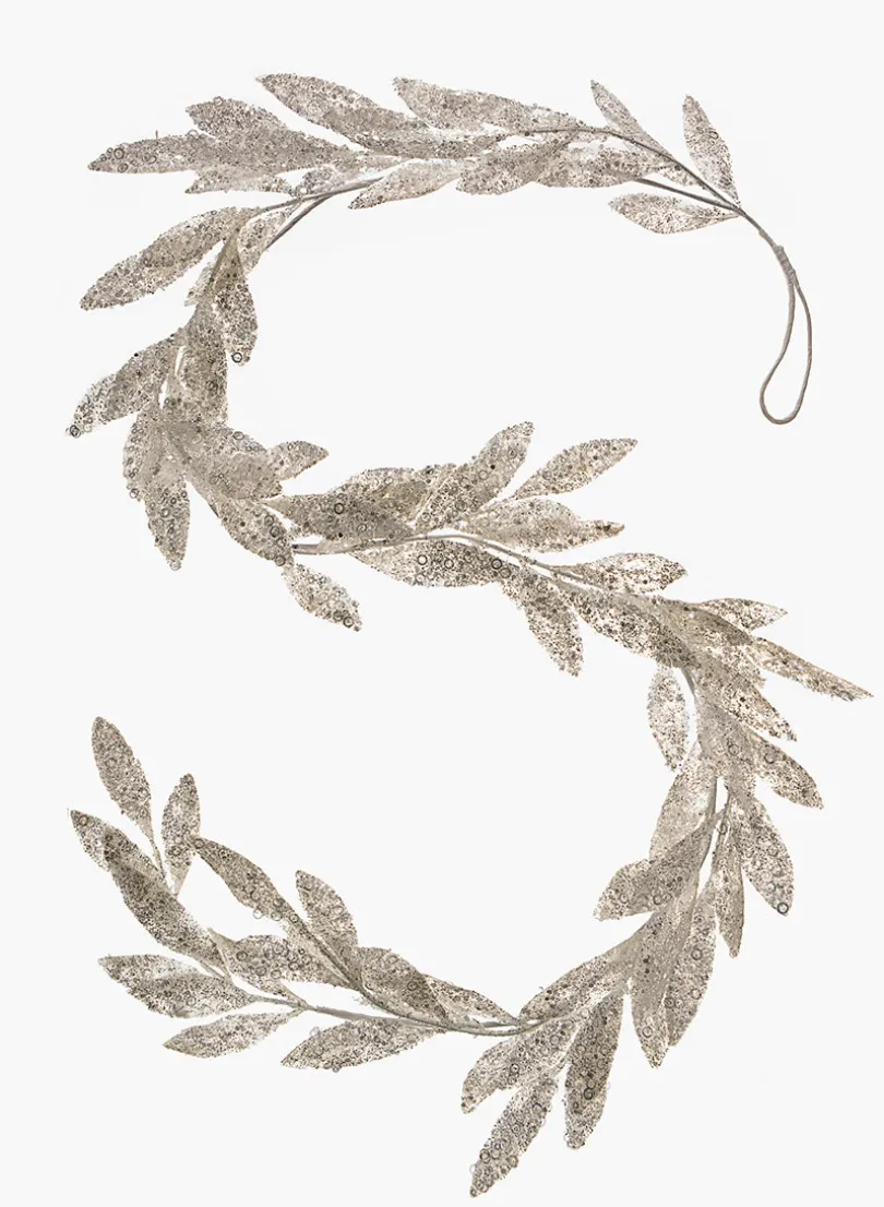 5ft Long White Glitter Bay Leaf Garland