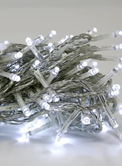 24ft Long 100 White LED Lights Set, Clear Cord