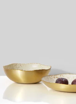 Gold & Ivory Speckled Enamel Bowl