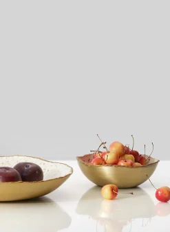 Gold & Ivory Speckled Enamel Bowl