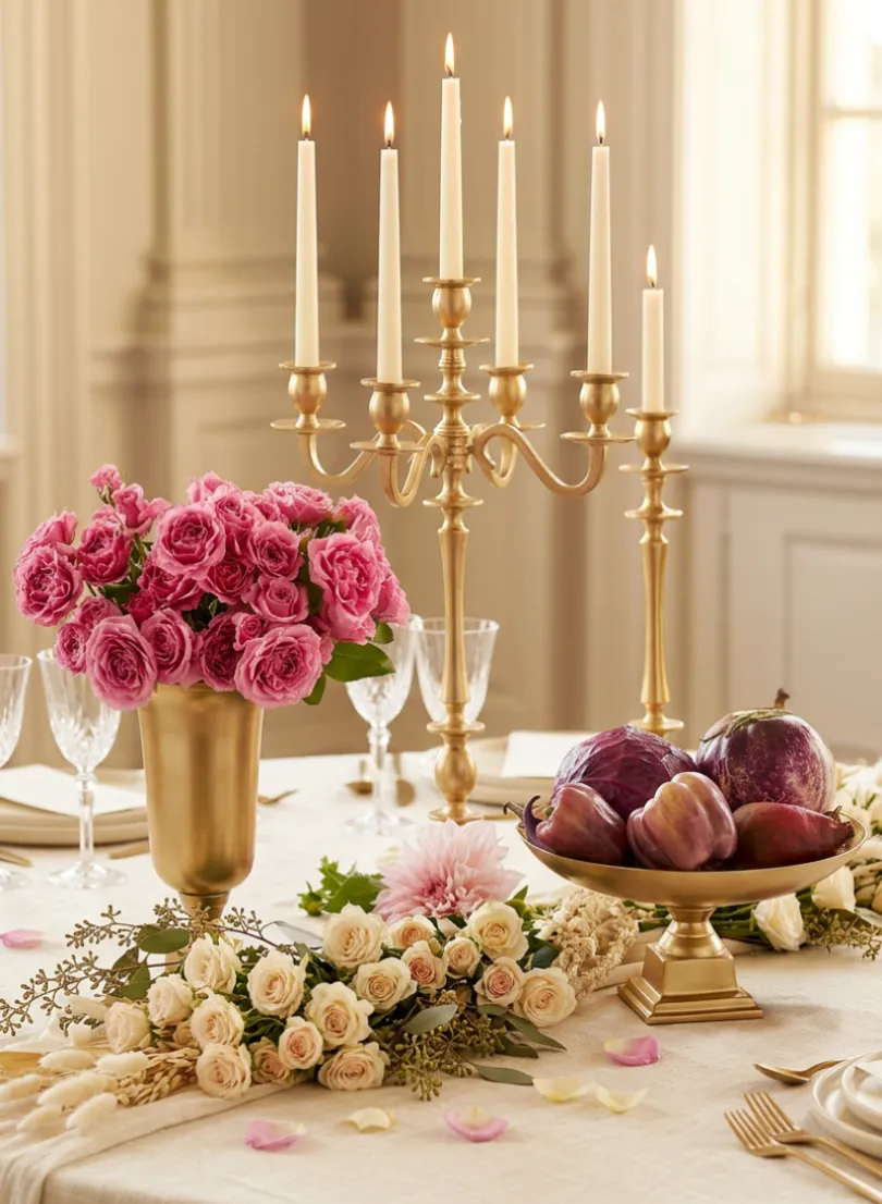 Gold Pedestal Bowl & Urn Vases