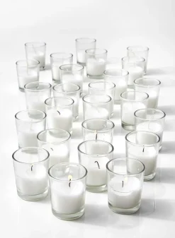 10-Hour 2in Tall White Votive In Clear Glass, Set of 25