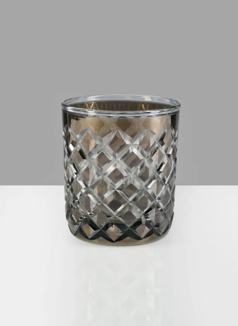 4in Diamond Cut Smoke Glass Vase
