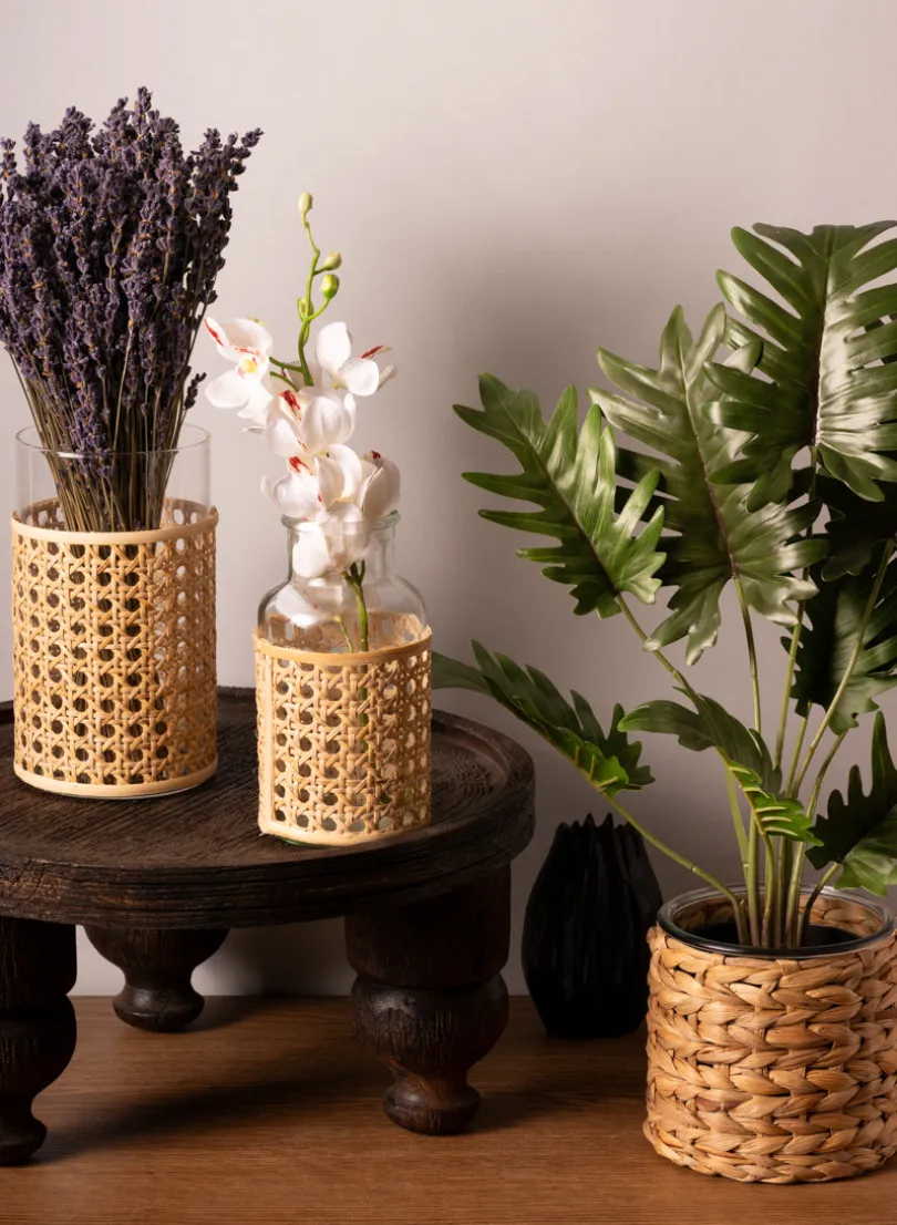 Indochine Cane Weaved Glass Bottle Vase