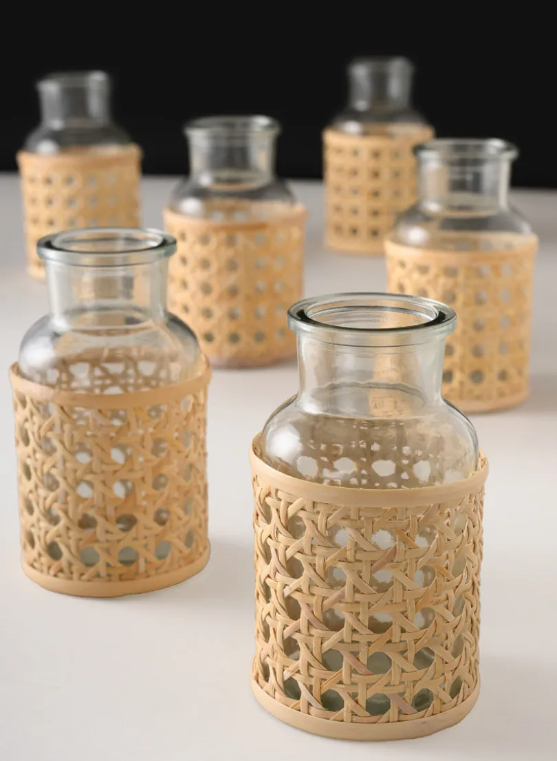 Indochine Cane Weaved Glass Bottle Vase