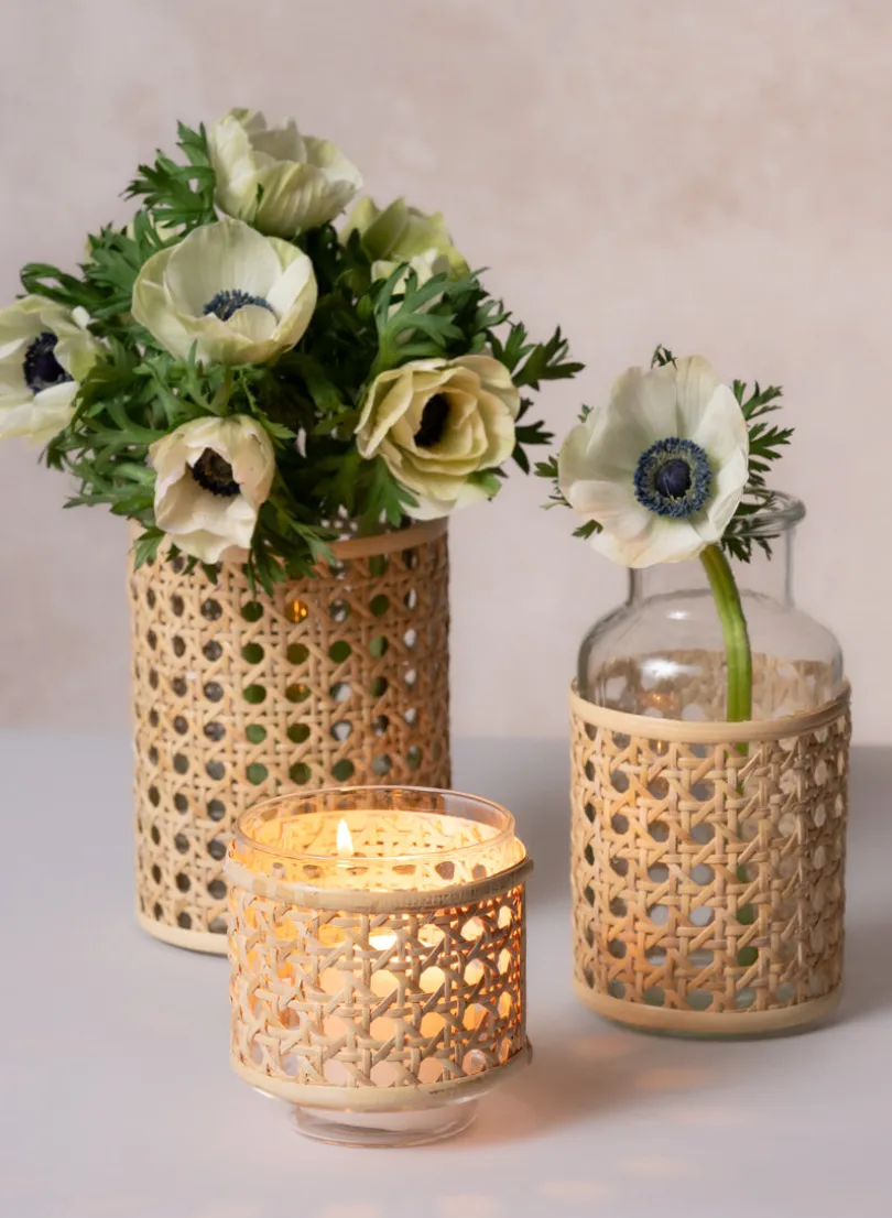 Indochine Cane Weaved Glass Bottle Vase