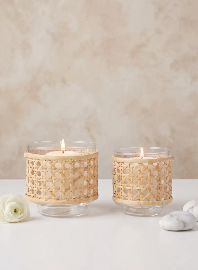 Indochine Cane Weaved Glass Holder, Set of 4