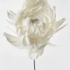 18in Glittered White Feather Open Peony, Bundle of 6