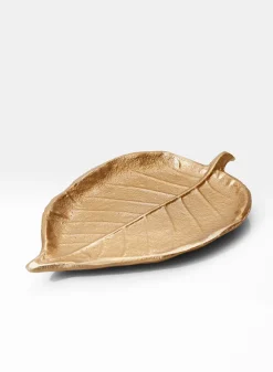 7in Gold Leaf-Shaped Tray, Set of 4
