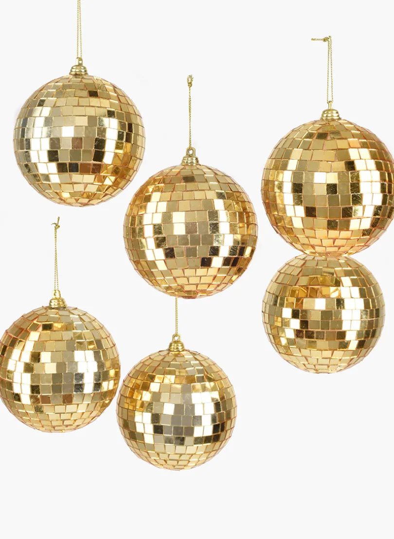 3in Gold Mirror Ball Christmas Glass Ornaments, Set of 6