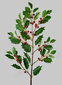 35in Holly Leaves & Red Berries Branch, Case of 12