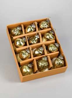 1.5in - 2in Round Mini Light Gold Mercury Glass Ornaments, Set of 12