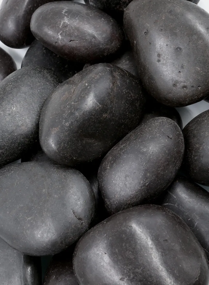 3-5in Large Polished Black River Stones, 44lbs
