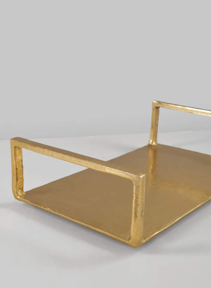 14in Long Atelier Deco Metal Tray, Old Gold